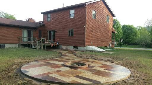 Hoffman Stamped Concrete Custom Built Fire Pit And Acid Staining